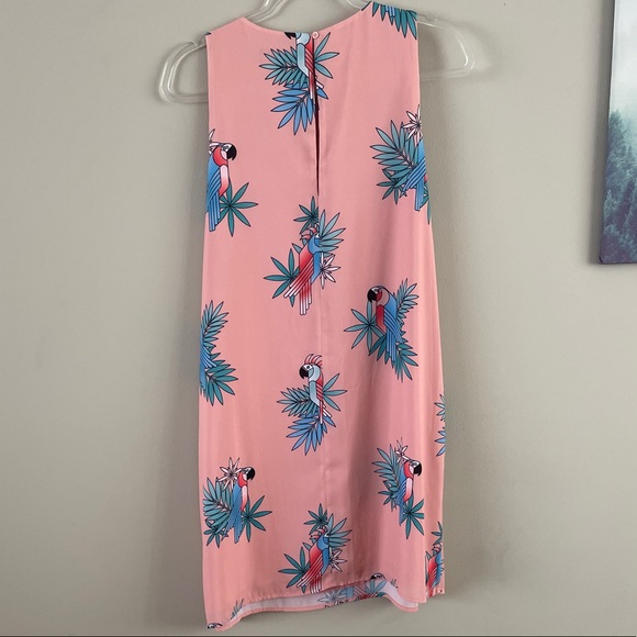ICONE Coral Pink Parrot Print Shift Dress Size Large - Picture 3 of 5